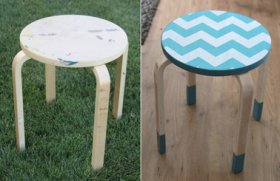 Decoratiune cu material pentru un scaunel din lemn
