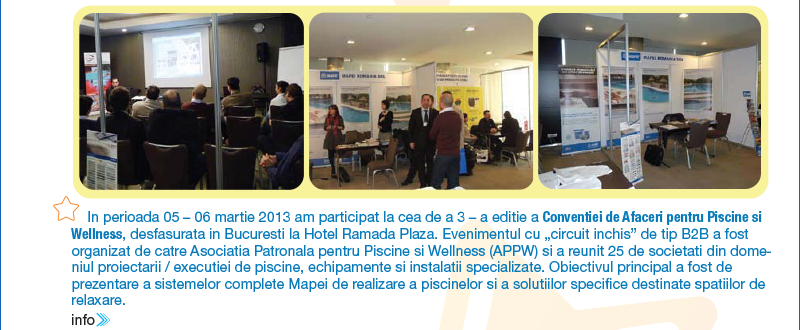 Participare Mapei la Conventia de Afaceri pentru Piscine si Wellnes, 5 – 6 martie 2013
