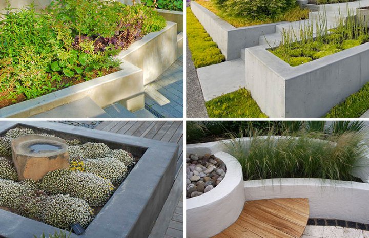 Jardiniere din beton pentru o gradina cu multa vegetatie